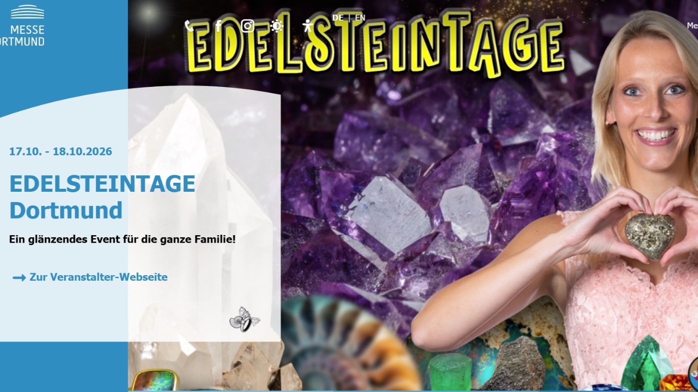 🌟Save the date🌟
💎Edelsteintage Dortmund💎
👉17.+18.10.2026🌟
#edelsteintagedortmund #edelsteinmesse2026 #mineralienbörse
#mineralienmesse_nrw #mineralien #edelsteine #fossilien #schmuck #edelsteinenergie #kristalle #geodenknacken #familienevent #messedortmund #veranstaltungskalender
